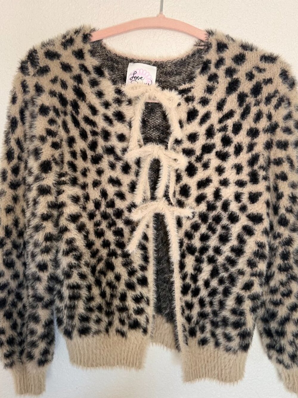 Love Daisy Fuzzy Leopard Print Tie Front Cardigan
